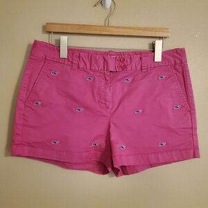 Vineyard Vines Hot Pink Whale Embroidered Cotton Bermuda Shorts